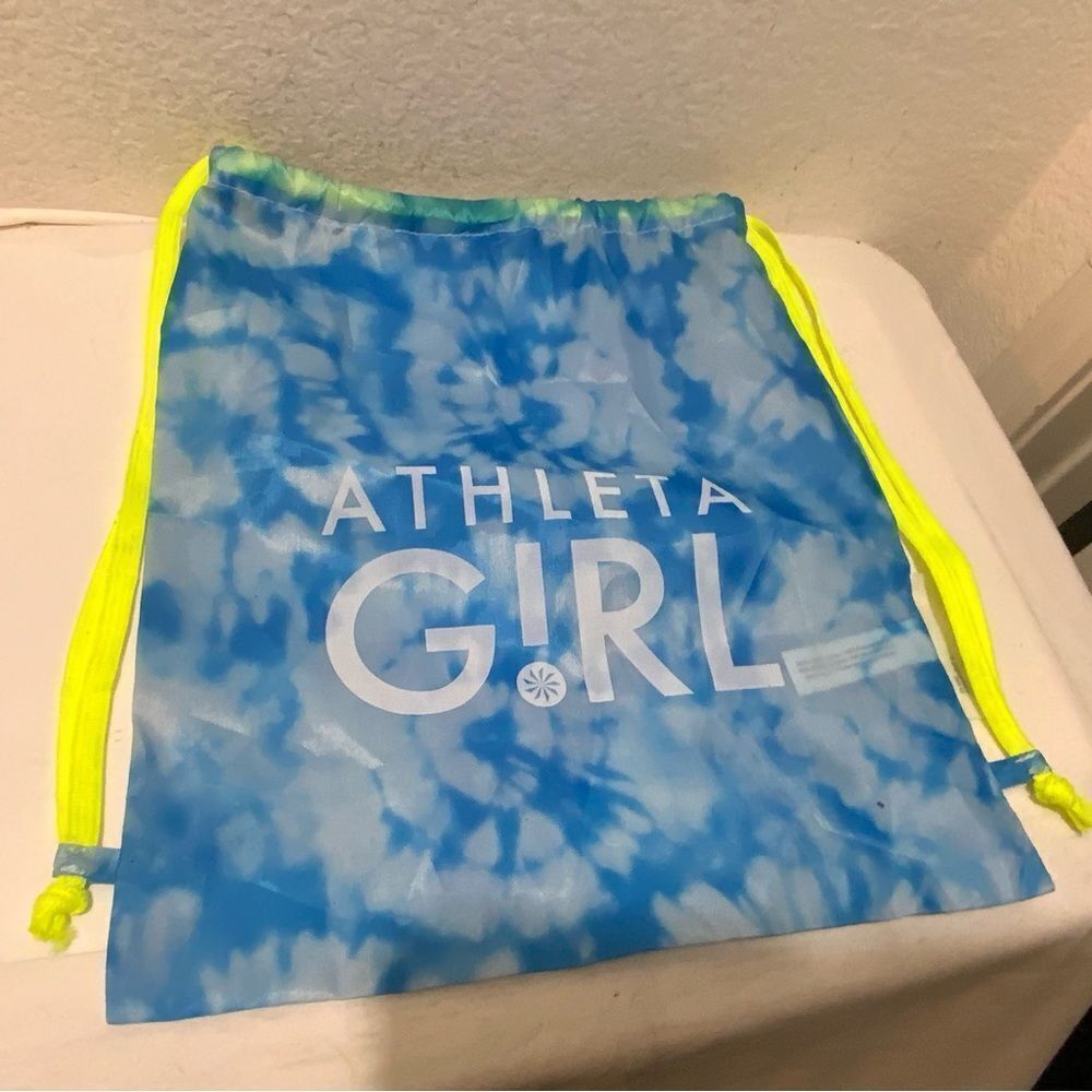 Athleta Girl Draw String Bag gym bag sky blue with clouds  shoestring draw